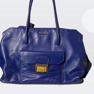 Miu Miu Vitello Soft Front Pocket Tote Bag in Blue